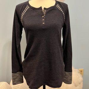 Lucky Brand Long Sleeve Shirt Henley Blue Knit Stripe